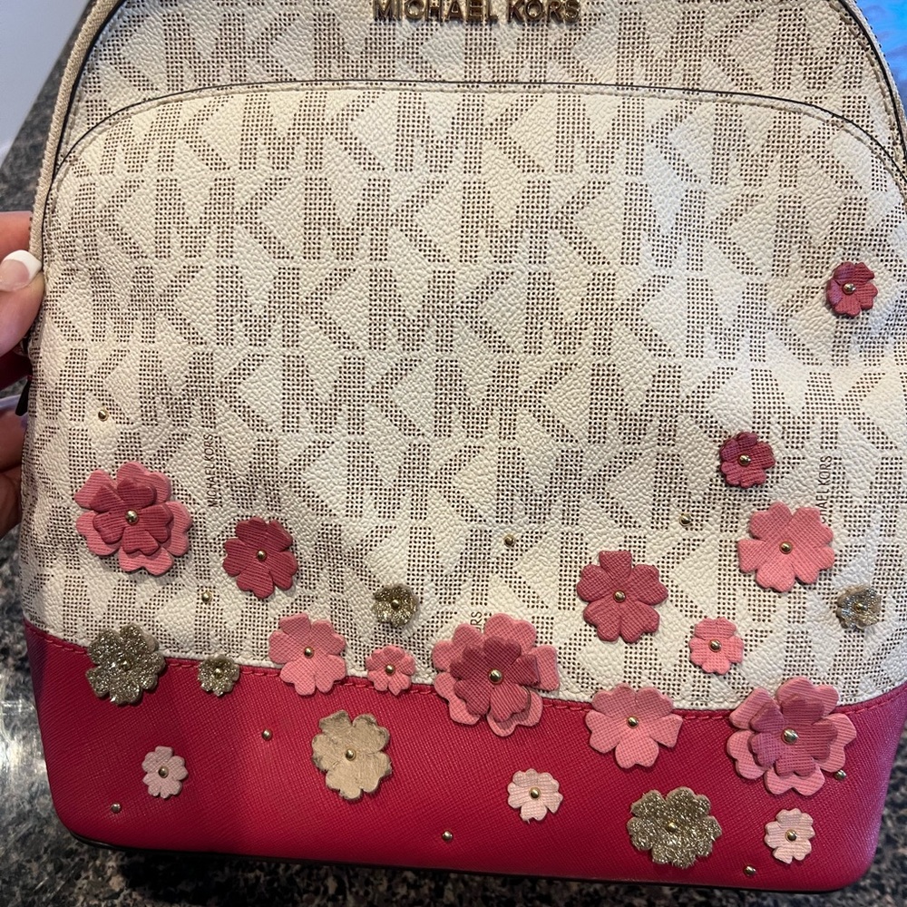 Michael Kors Floral Pink and Cream Backpack
